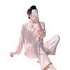 New spring and summer women's ice silk pajamas comfortable striped long-sleeved trousers acetic acid two-piece loungewear