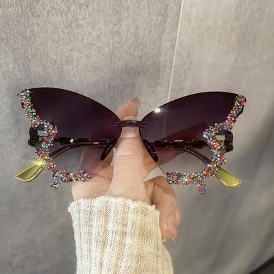 Luxury Diamond Butterfly Sunglasses Women Y2K Vintage Rimless Oversized Eyeglasses Ladies Eyewear UV400