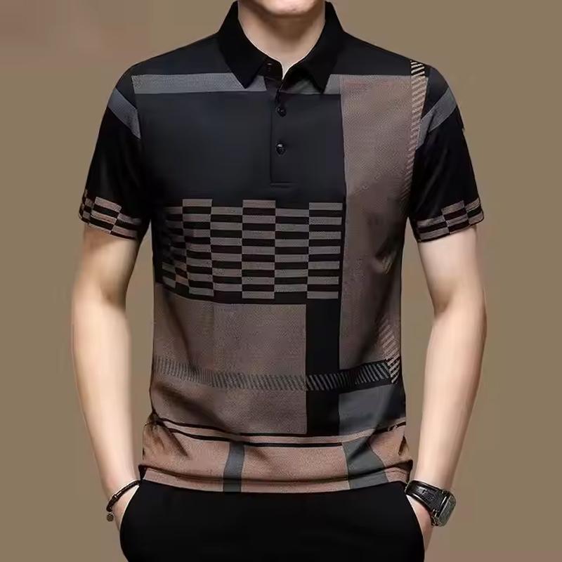 

Men s Short Sleeve Polo Shirt Printed Casual Sports Summer Regular T-Shirt 3XL чорний
