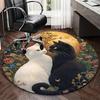 1pc Anime Design Round Carpet Office Chair Mat with Cats and Flowers, Non Slip Rug for Home Decor