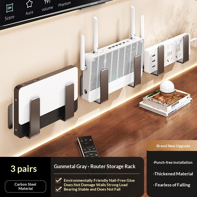 Wandmontage Router Steckdosenleiste Halter Kohlenstoffstahl Multifunktional Wifi Platzierungsregal Platzsparend Bohrlos Wandmontagehalterung
