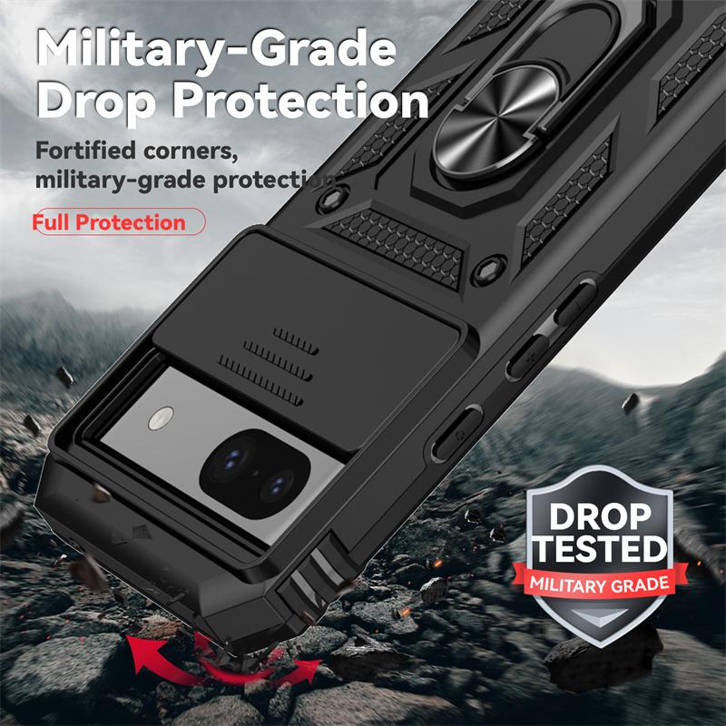 For Google Pixel 8A Case Car Magnetic Holder Ring Phone Case For Google Pixel 8 9 Pro Slide Camera Shockproof Armor Back Cover