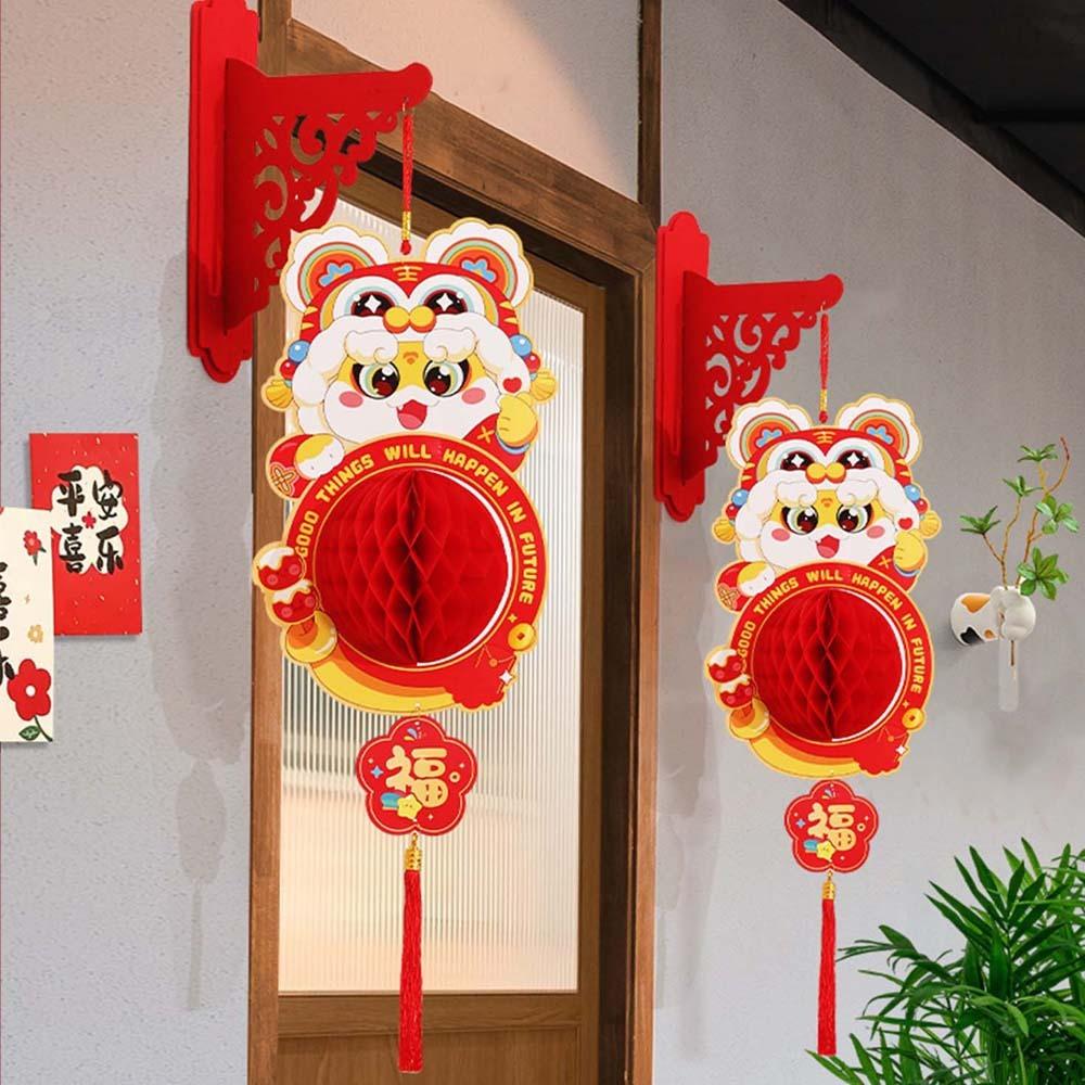 Chinese Snake Year Pendants Blessing Honeycomb Ball Ornament New Year Red Paper Lantern Birthday