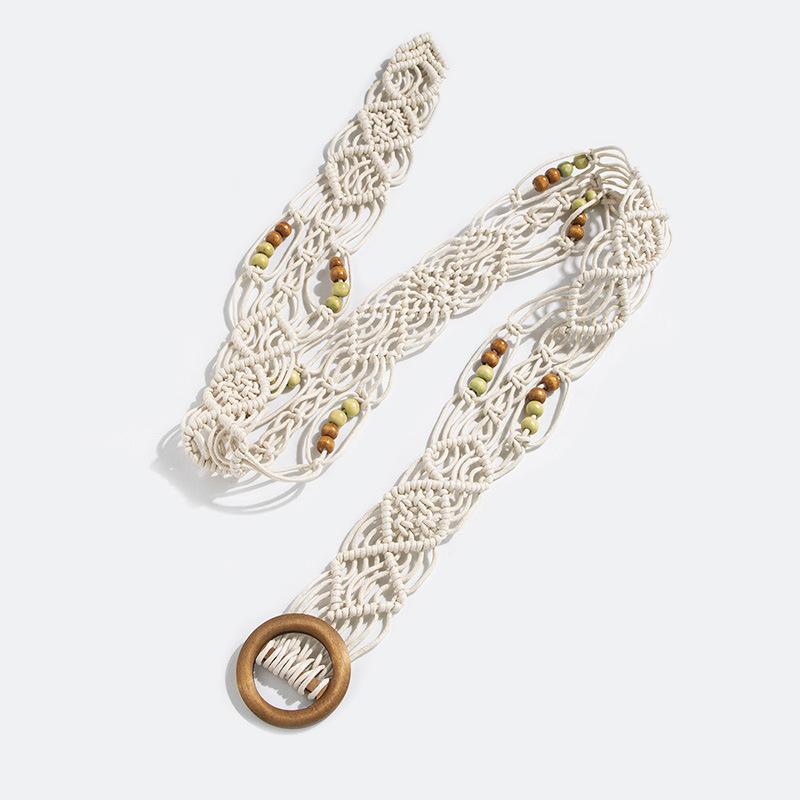 

Bohemian Belt Braided Ethnic Style Log Buckle Wooden Beads Women s Belt Casual and Exquisite Vacation Style Waist Rope
