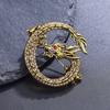 Men Vintage Crystal Dragon Brooch Pin Rhinestone Brooches Gold Tone Lapel Gifts