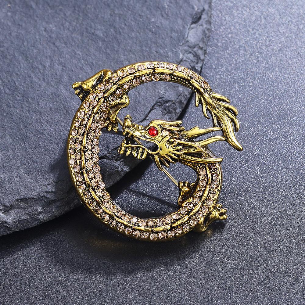 Männer Vintage Kristall Drachen Brosche Pin Strass Broschen Gold-Ton Revers Geschenke