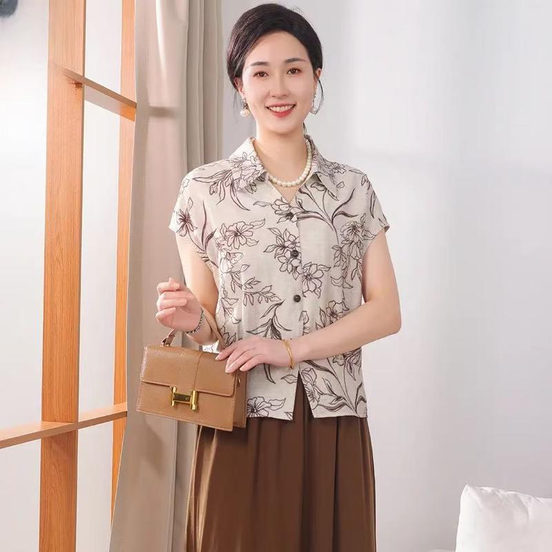 Yu Zhaolin Women s Elegant Printed Short-Sleeve Blouse 5XL