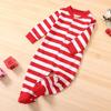 Newborn Infant Baby Boy Girl Christmas Santa Striped Print Fleece Footed Romper
