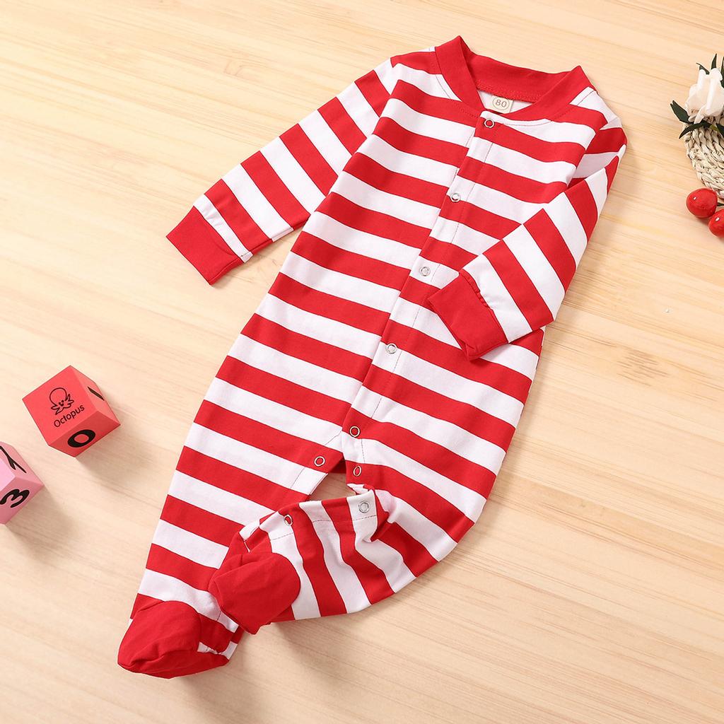 Newborn Infant Baby Boy Girl Christmas Santa Striped Print Fleece Footed Romper