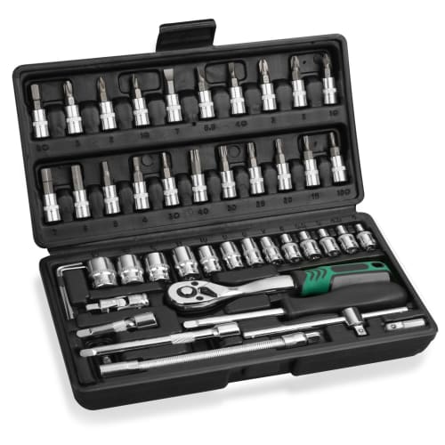 PPRROFORCE 46-Piece Socket Wrench Set with Ratchet Wrench, 6.35mm (1/4 inch) Drive, Hex Socket and Driver, Car and Motorcycle Repair Tools, Storage Ca