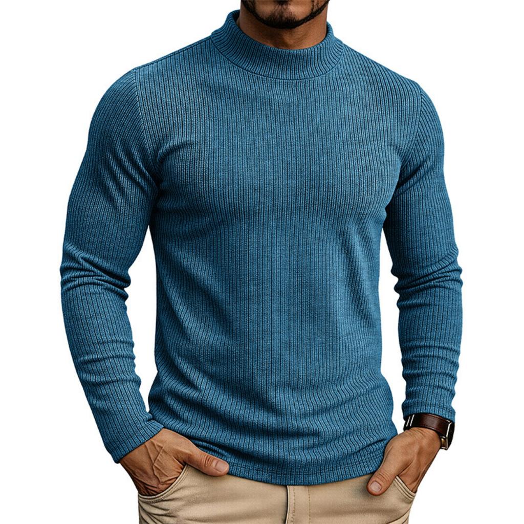 Men's Long Sleeve Stand Collar Knit Pullover Base Layer T-Shirt