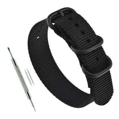 21mm Schwarzes Dickes Nylon Typ Uhrenarmband Ersatzband mit Mattierter Schnalle