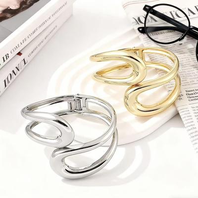 Minimalist Luxe European & American Designer Metal Geometric Bangle - Women's Elegant High-End Bracelet