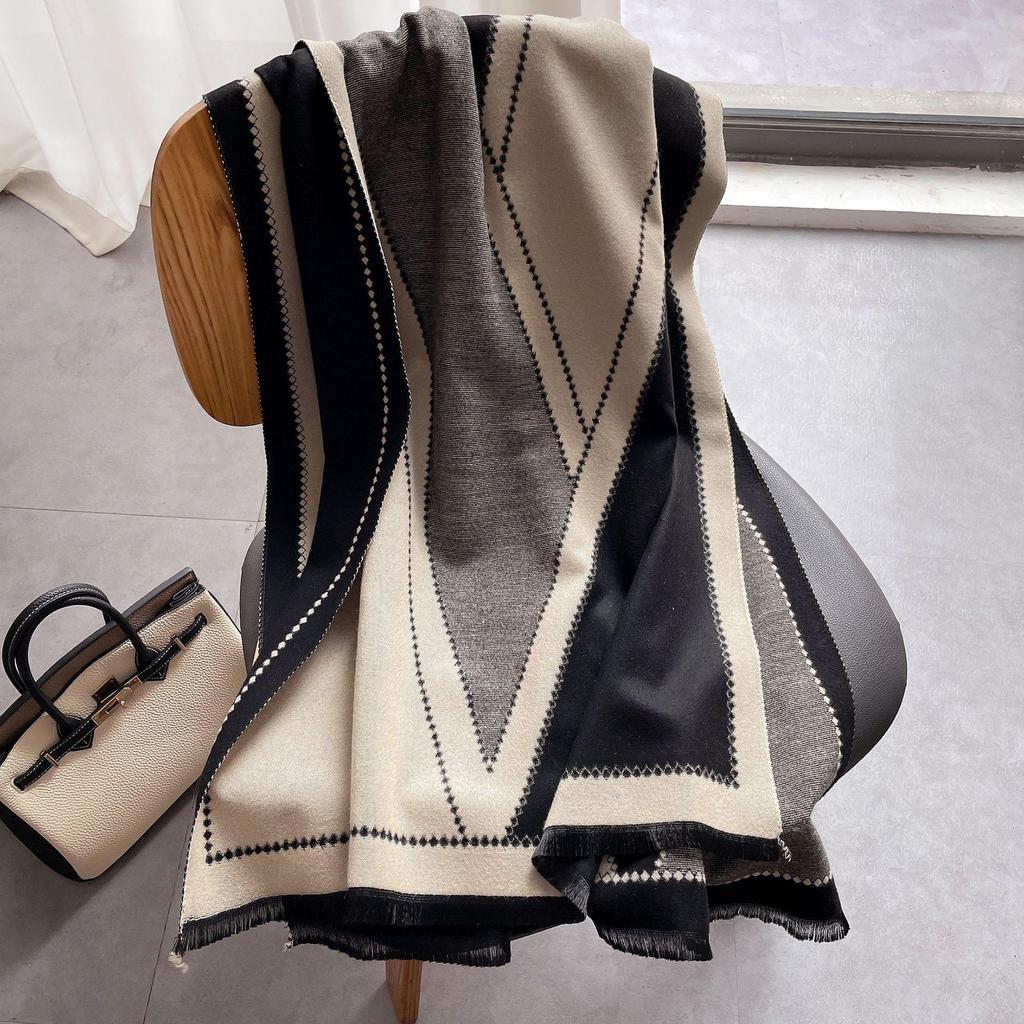 Women's Cashmere Blend Double-Sided Scarf - Autumn/Winter Warm Shawl, Versatile High-End Fashion