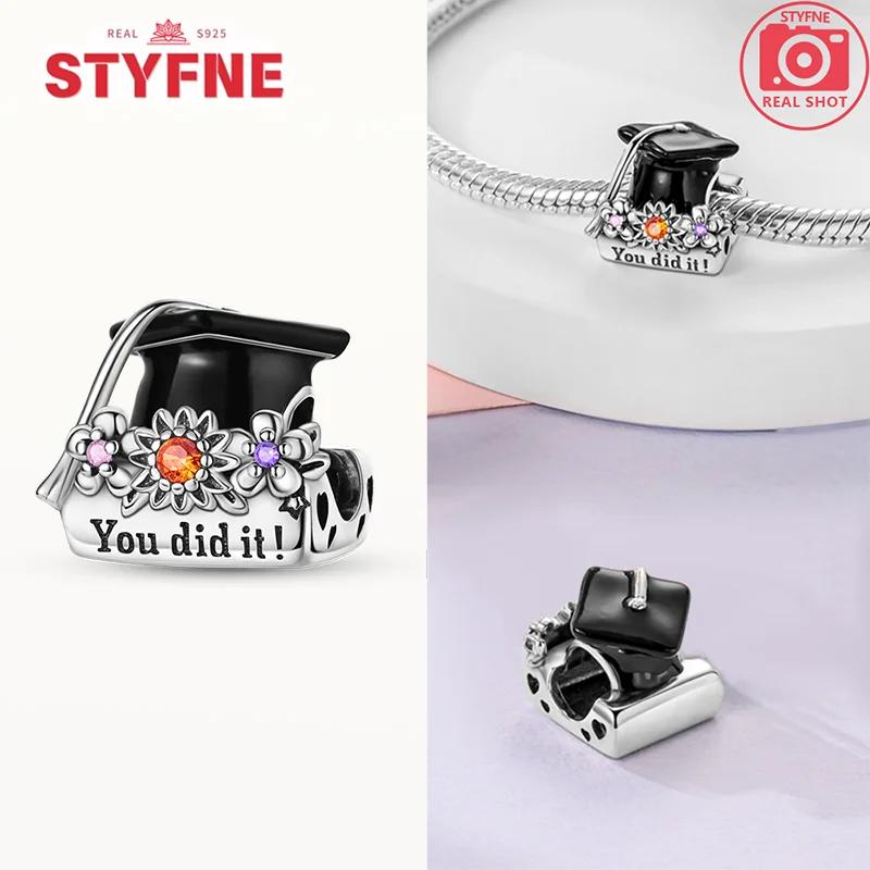

S925 Silver Graduation Season Bachelor Hat Charms Flower Sunflower Beads Fit Bracelets Jewelry Diy for Women Fine Gift