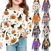 Kids Halloween Printed Long Sleeve T-Shirt with Pockets - Round Neck Top for Boys and Girls