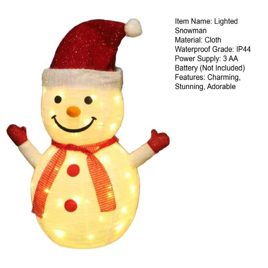 Christmas Lighted Snowman Decoration Collapsible White Snowman with Built-in Lights Battery Operated Light-Up Christmas Decoration for Porch Yard Lawn