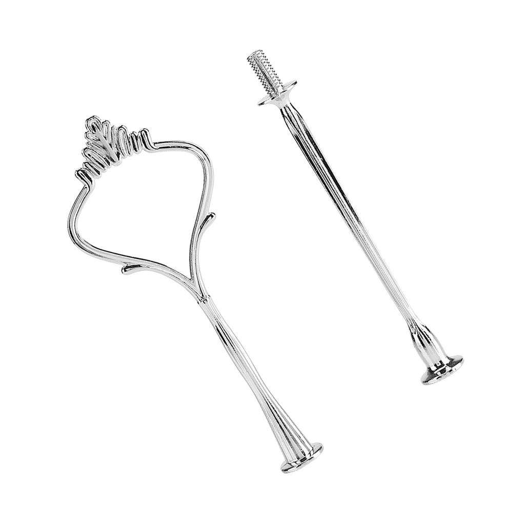 3 Set Cake Plate Stand Handle Hardware 2 Tier Cupcake Tray Fruit Plate Fitting Holder Small Crown Shaped Silver