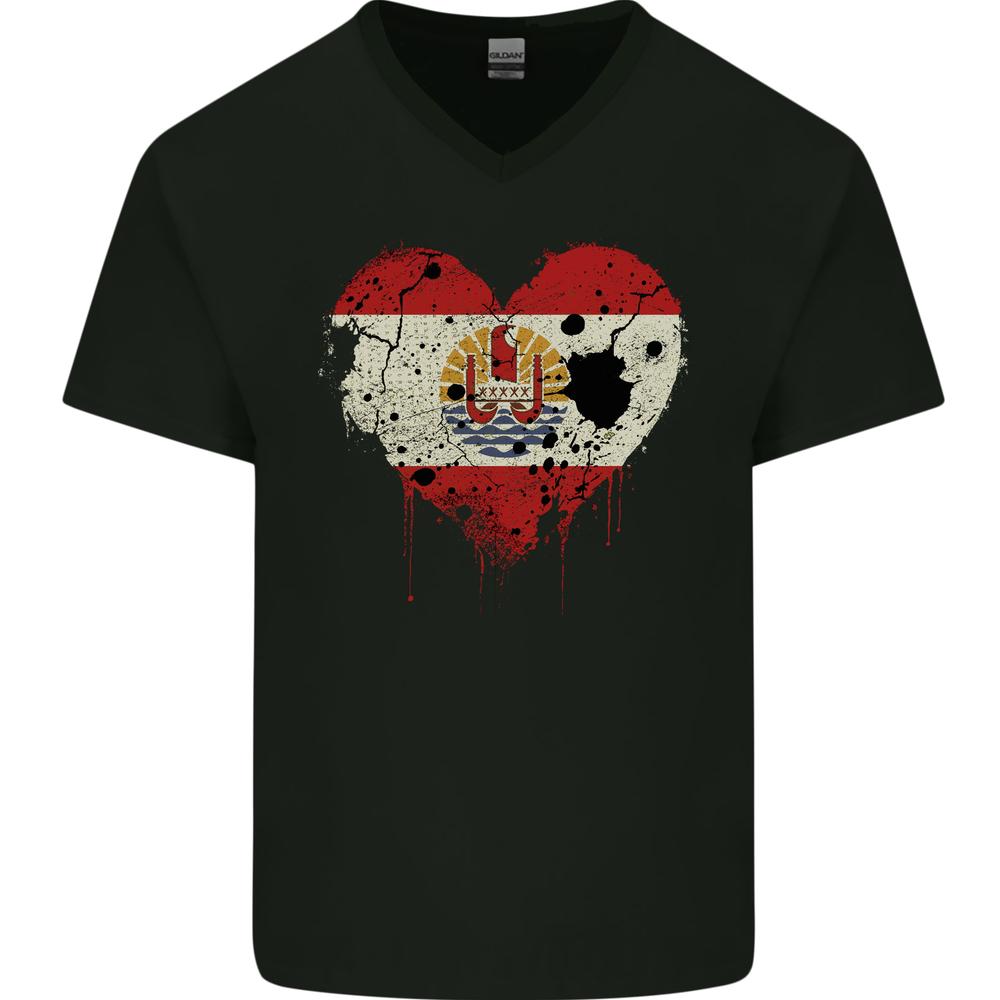 Love Flag French Polynesia Football Mens VNeck Cotton T-shirt XXXL