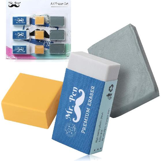 Mr. Pen Eraser Set with Kneaded Erasers, Gum Erasers and Pencil Erasers, Pack of 9