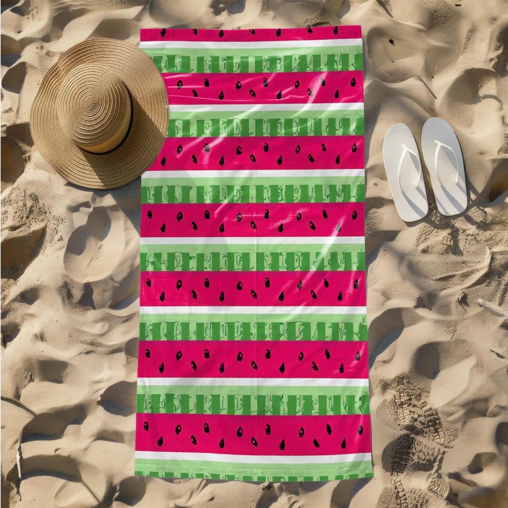 1pc Watermelon Stripes Pattern 2D Printed Microfiber Beach Towel, quick dry super absorbent. Great for beach, pool