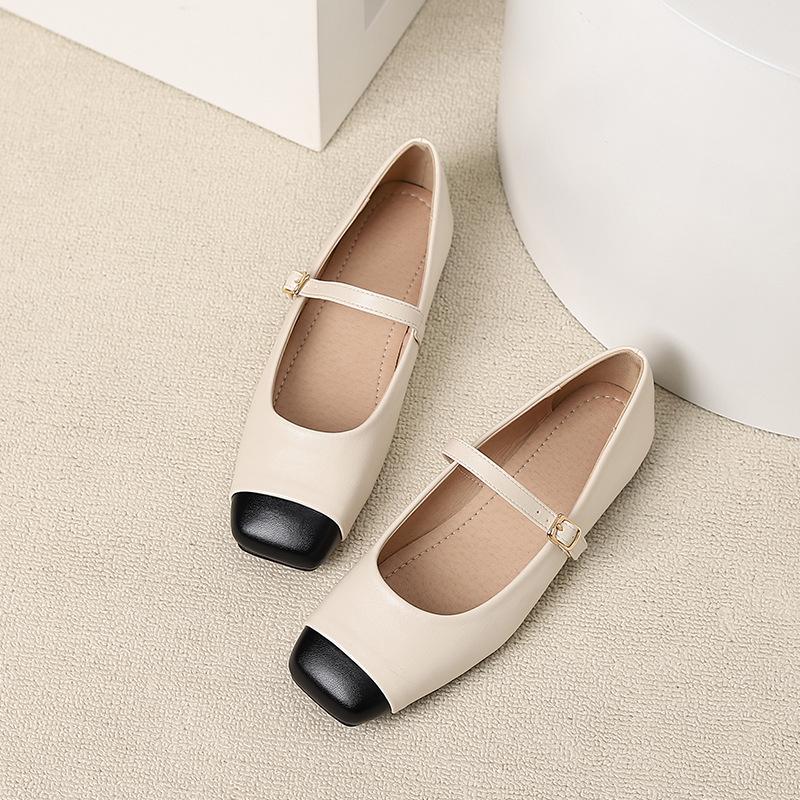 Women's Mary Jane Shoes Ballet Flat Shoes Square Toe Flats Lightweight Walking Shoes for Women Ankle Strap Work Shoes Comfortable Slip-On Dress Shoes