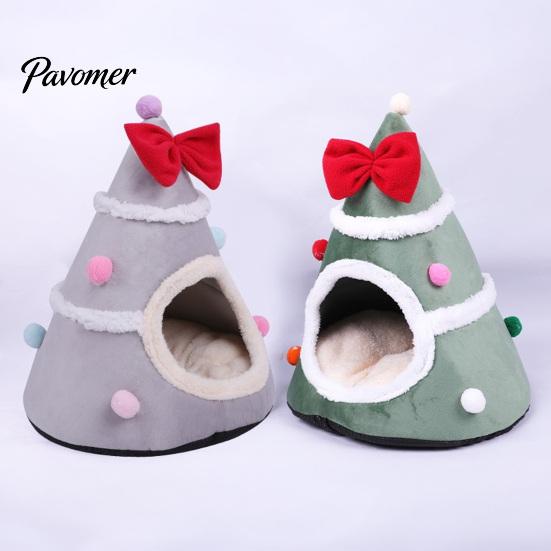 Washable Cat Bed for Small Pets Christmas Tree Bed, Plush Cave with Removable Cushion, Non-slip Cozy Winter Pet Bottom, House Indoor Cats Kittens