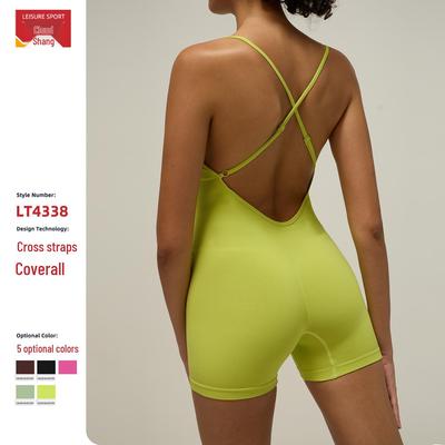 European & American Strappy Crossover Jumpsuit: Sexy Yoga Outfit with Chest Pad