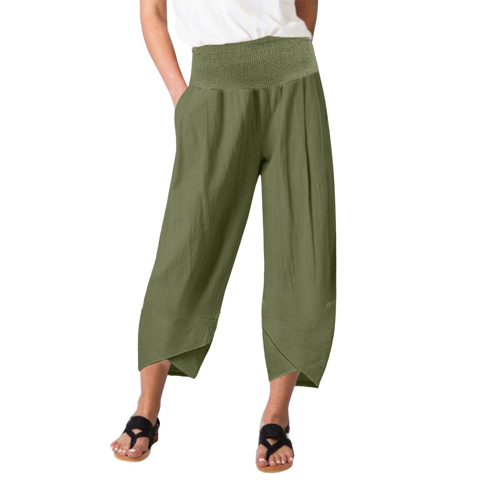 Women s Loose Fashion Pocket Casual Color Elastic Waist Relaxed Pants M