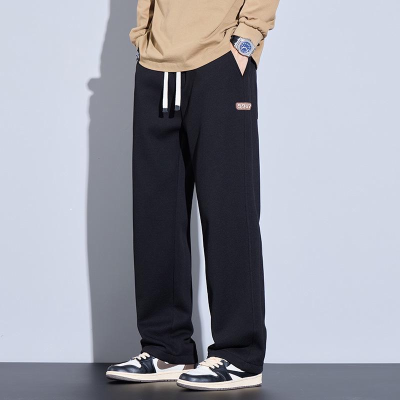 

Мужские осенне-зимние вафельные спортивные штаны: На бархатной подкладке, на резинке на талии, повседневные широкие штанины. XXL (approx. 80 kg)