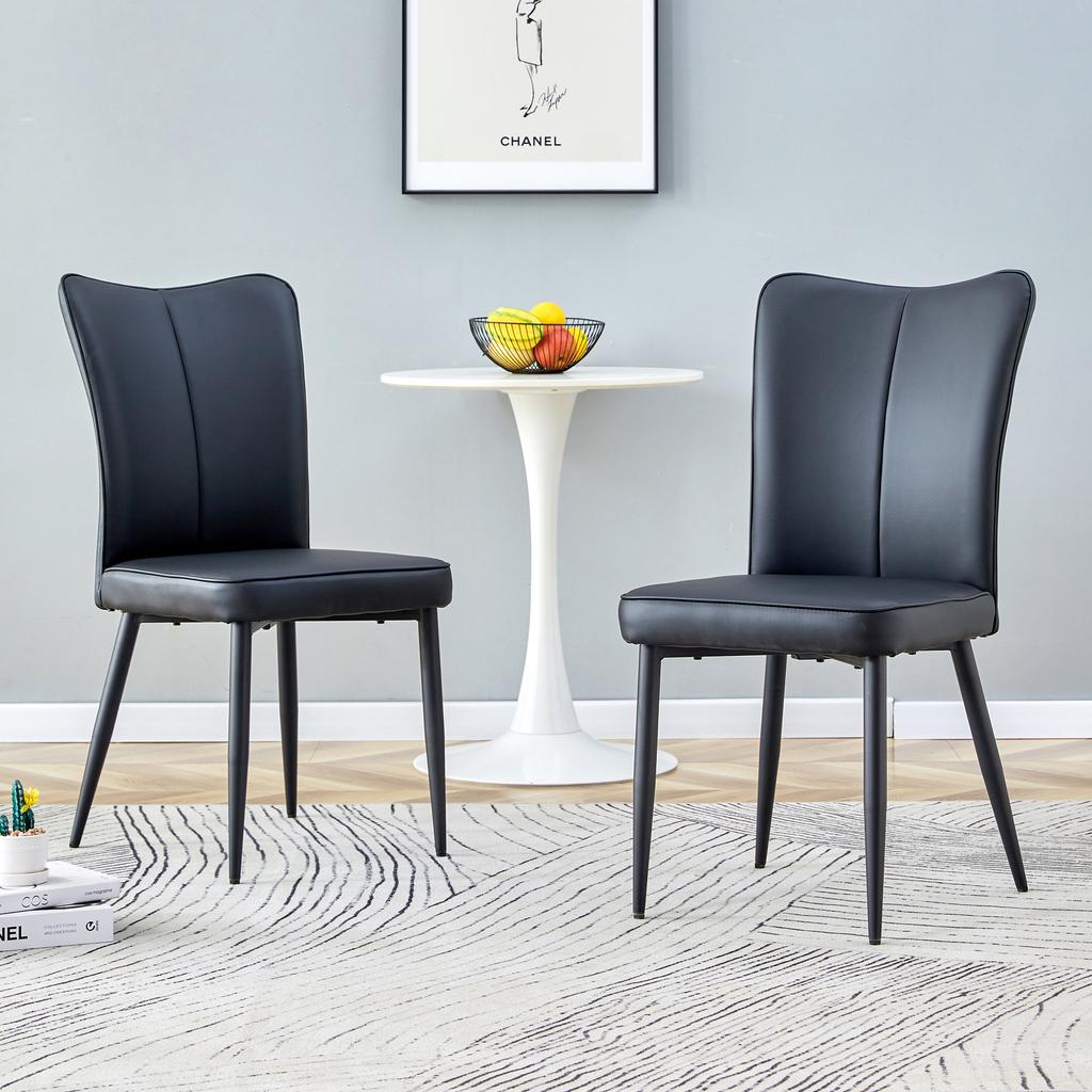 2 Pure Black, Modern Design Dining Chairs, Available In Several Colors, 89 Cm High, Black PU Chair Set, Suitable for Office, Restaurant Etc.