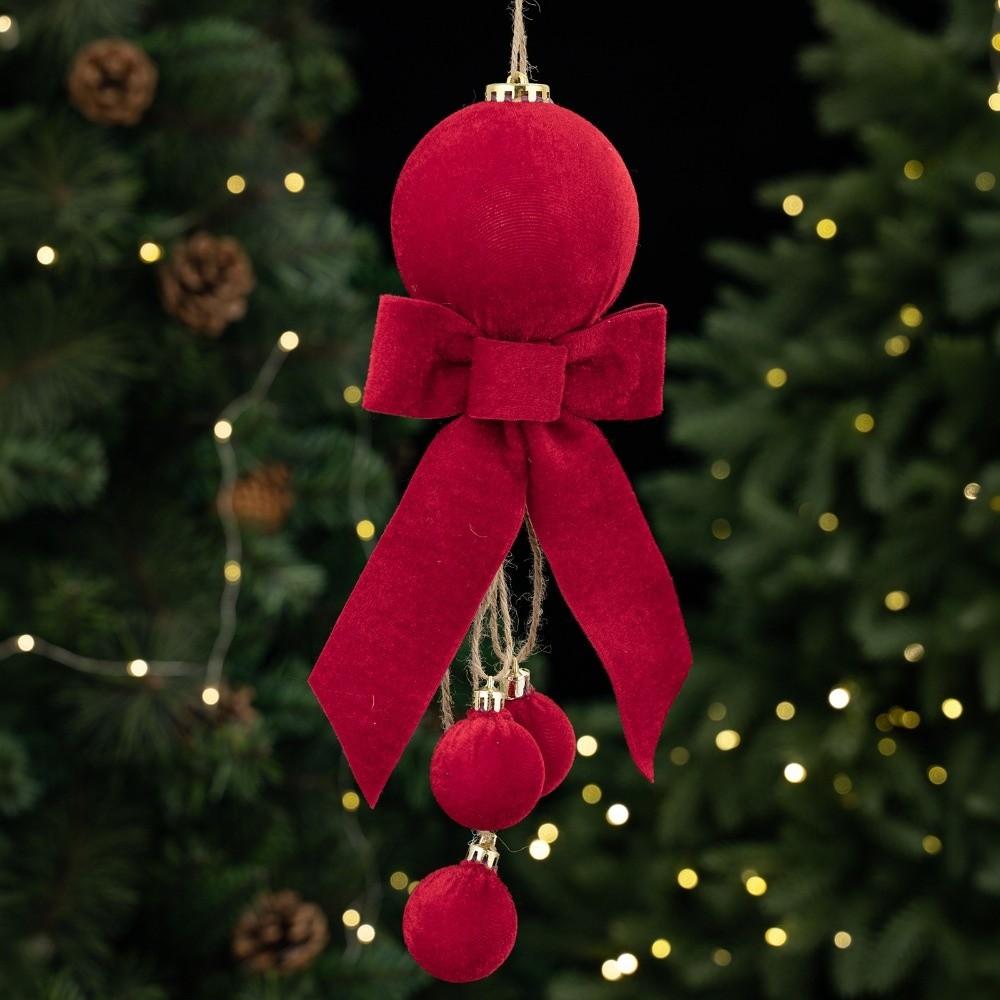 Pendant Christmas Bowknot Ball Pendant Velvet Bow Xmas Ornaments Christmas Hanging Festival Party