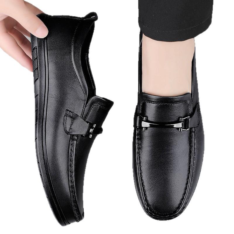 First layer cowhide men's shoes trendy black small leather shoes fashion lazy business shoes men's low-top casual leather shoes