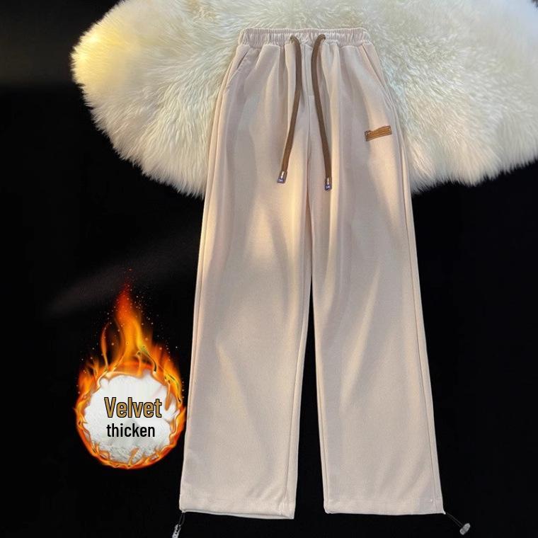 

2025 Trendy Women s Joggers: Spring/Autumn, Hong Kong Style, Solid Color, Loose Fit, Fleece Lined, Versatile and Thick. L