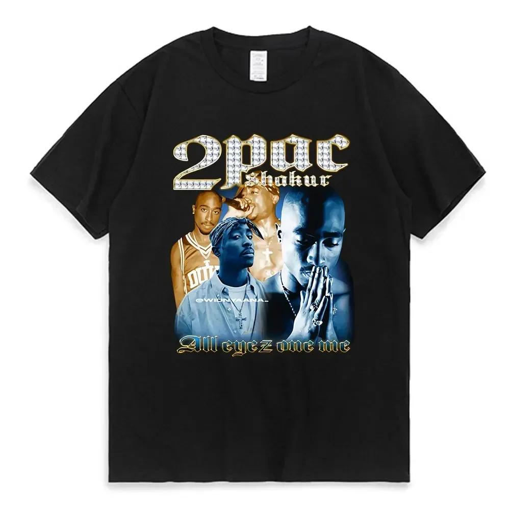 Women T-shirt Rapper Tupac Top Hip Hop Street Pattern T-shirt High Street Extra Large Short Sleeve T-shirt Men's Cotton T-shirt