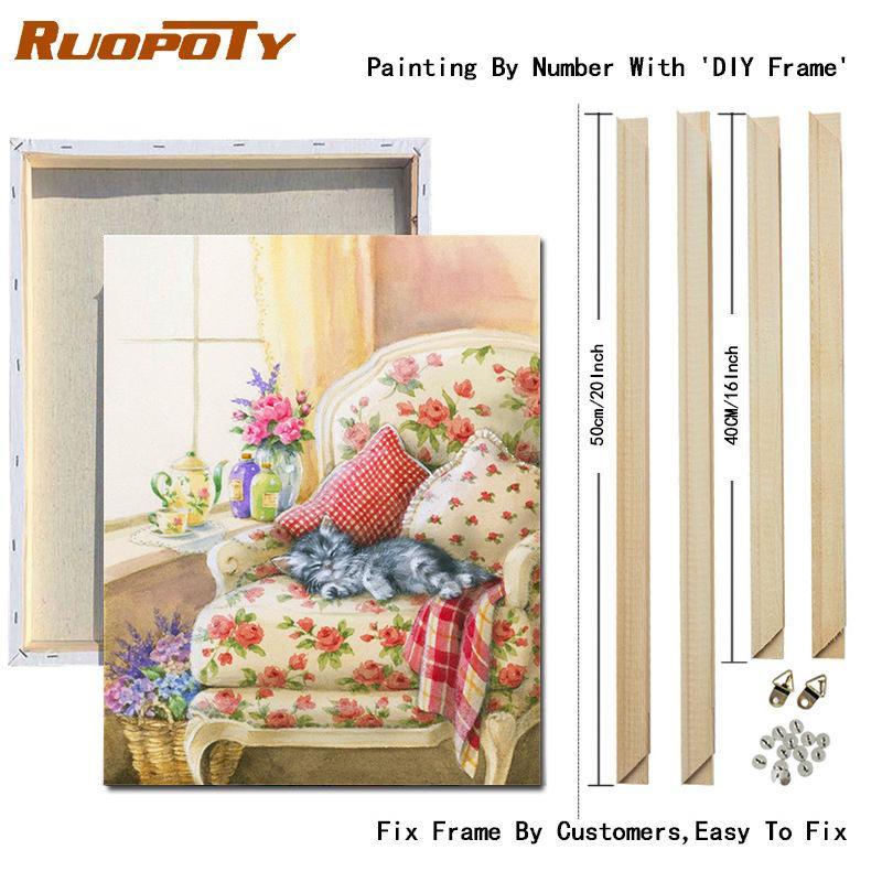 RUOPOTY Kočka malba podle čísel Nástěnná kresba na plátně Jedinečný dárek Obraz podle čísel Zvířecí dekorace do dětského pokoje