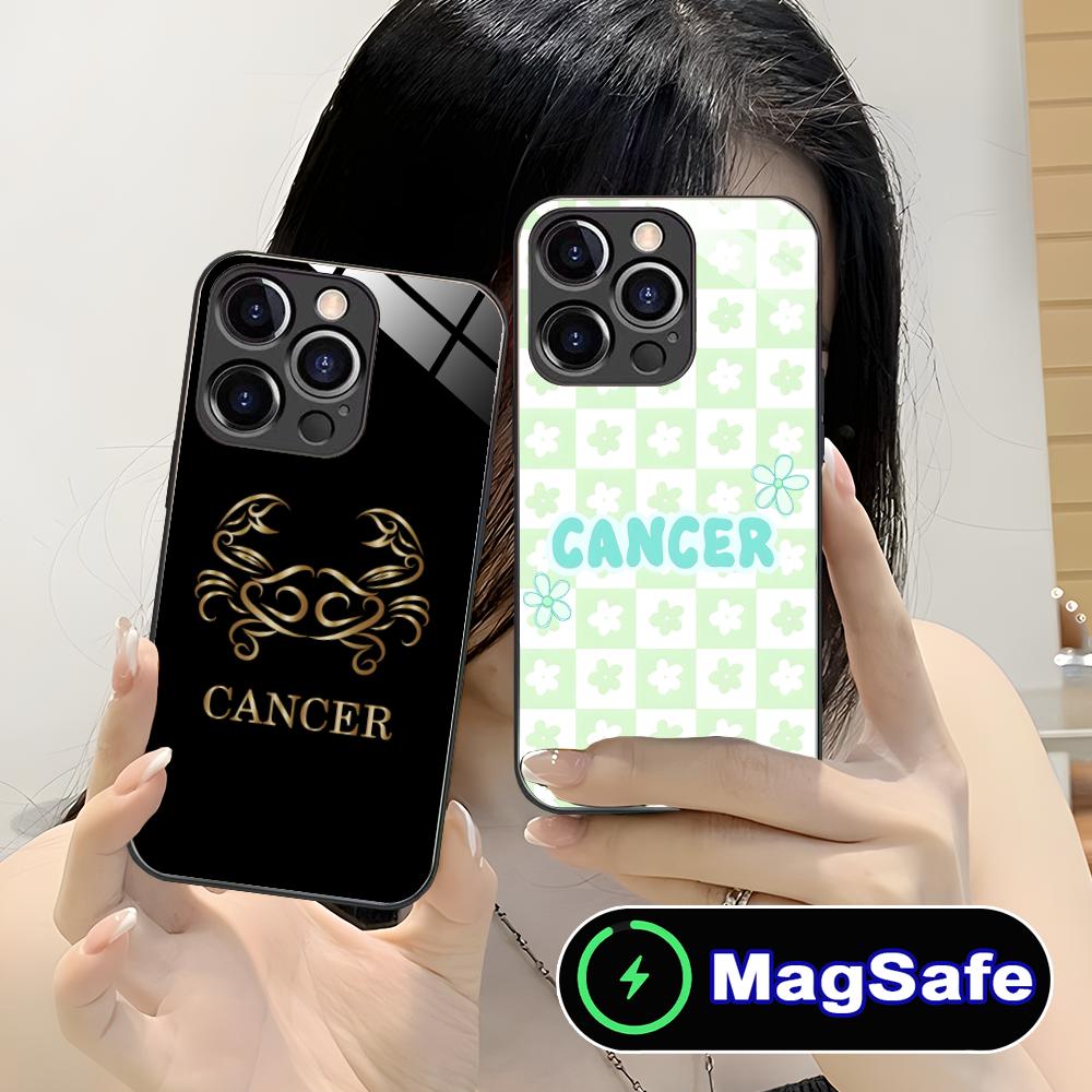 Zodiac Sign Cancer Mobile Phone Case for iPhone 17 16 15 14 13 12 11 Pro Max Plus Mini MagSafe Glass Colour Cover Pretty Luxury