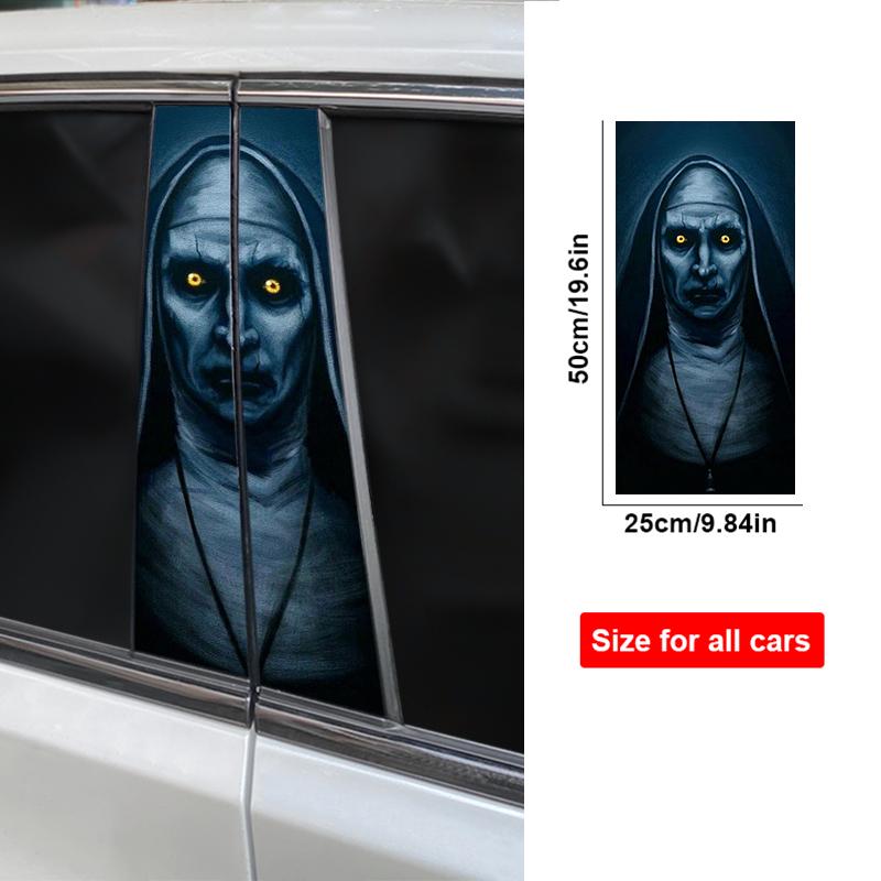 2pcs Horror Nun Stickers Car Door Pillar Stickers Halloween Stickers DIY Car Pillar Stickers Vinyl Self-Adhesive Stickers