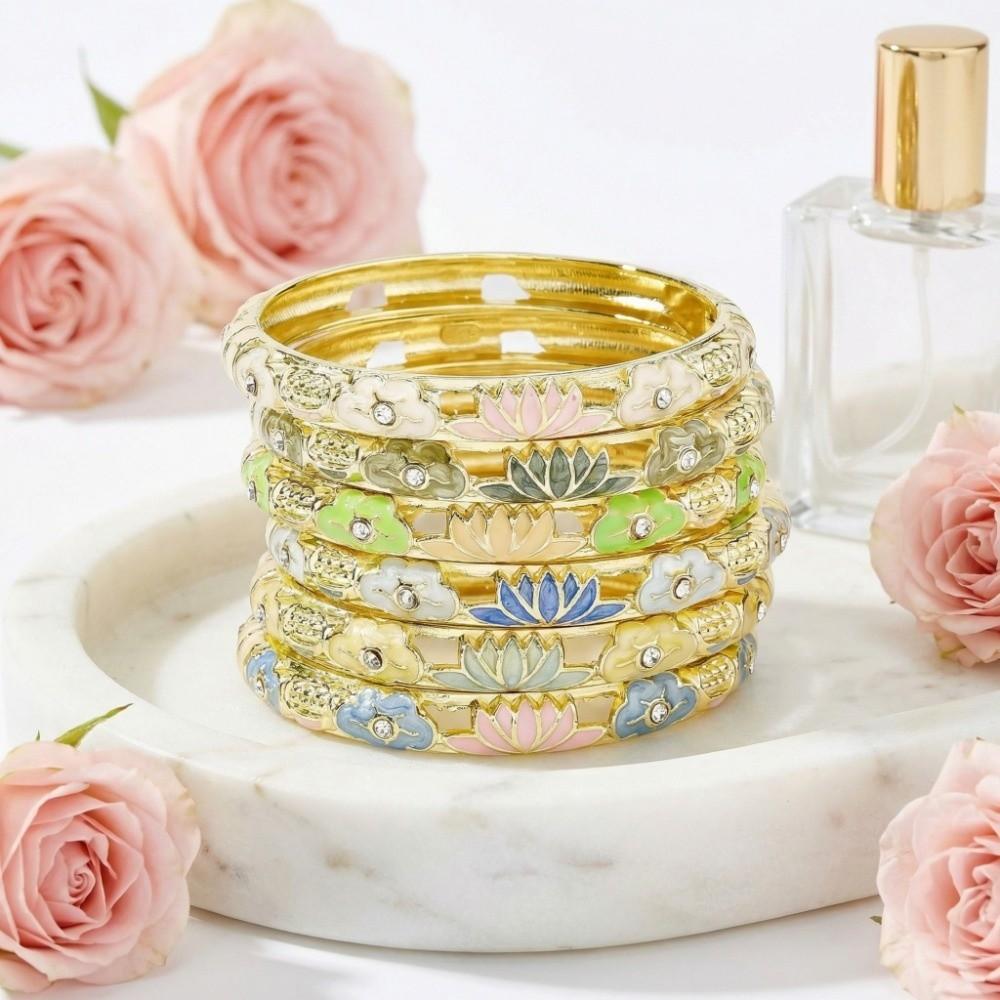 Hollow Out Chinese Flower Bangle Enamel Women's Hand Bracelet Gifts for Women Girl