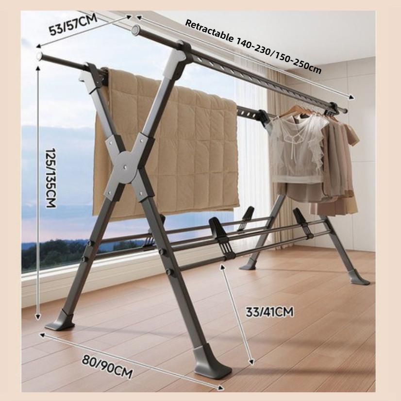 Thickened Aluminum Waterproof Clothes Drying Rod Balcony Retractable Clothes Hanger Household Floor-standing Clothes Drying Rack