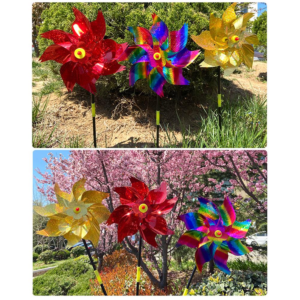 3D Flower Windmill Colourful Wind Spinner Bird Repeller Pinwheels Laser Bird Deterrent Windmill Spinner Garden Lawn Yard Decor