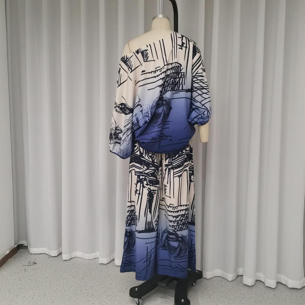 2023 Europäische & Amerikanische Damen Herbstmode Print Locker Zweiteiliges Set