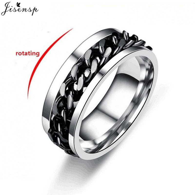 Fashion Anxiety Fidget Rings Relaxing Stainless Steel Rotatable Chain Ring for Men Women Spinner Zircon Gold Black Bague Homme