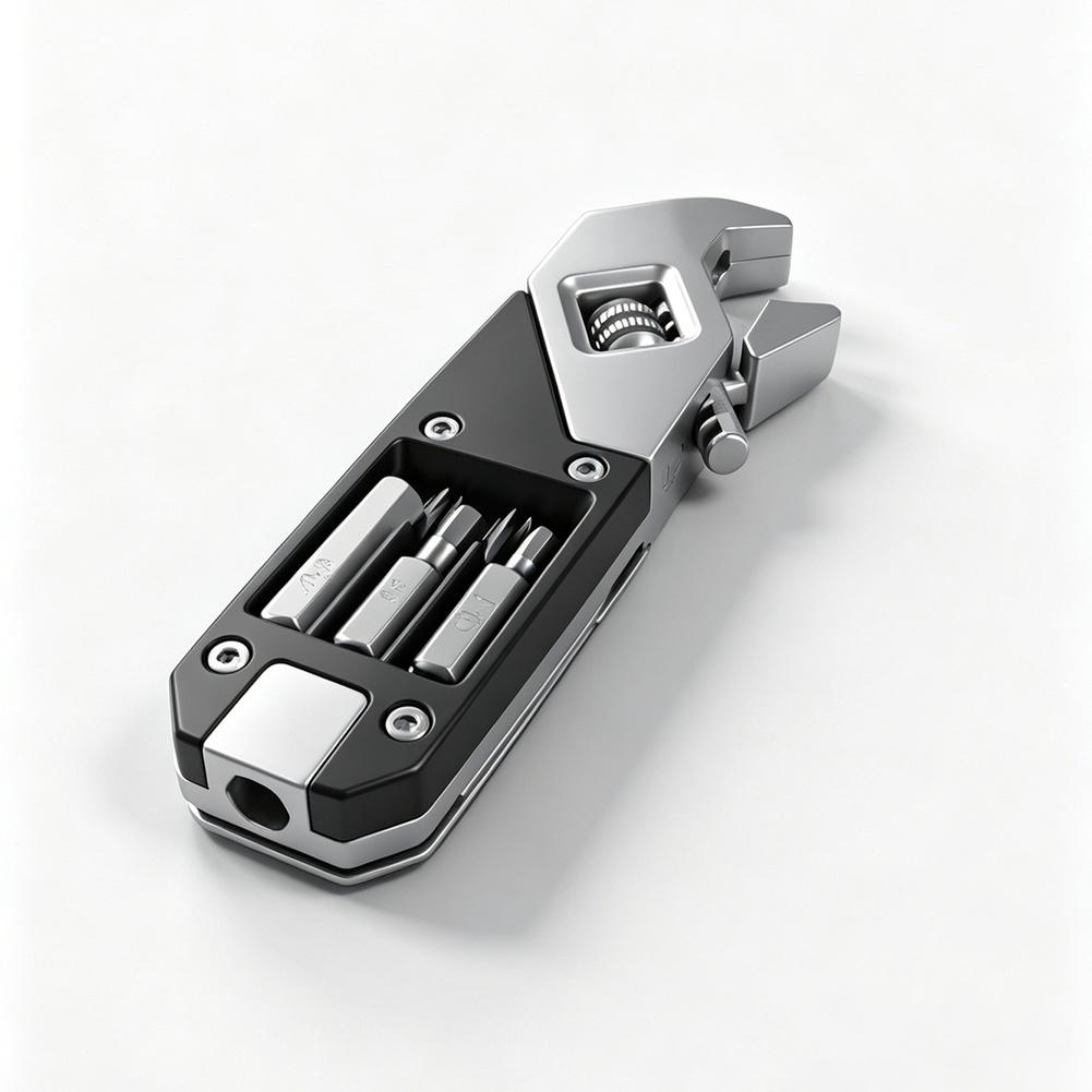 Adjustable Folding Multi Function Wrench With Screwdriver Bit Magnetic Holder For DIY Home Repair Stainless Steel Hand Tool