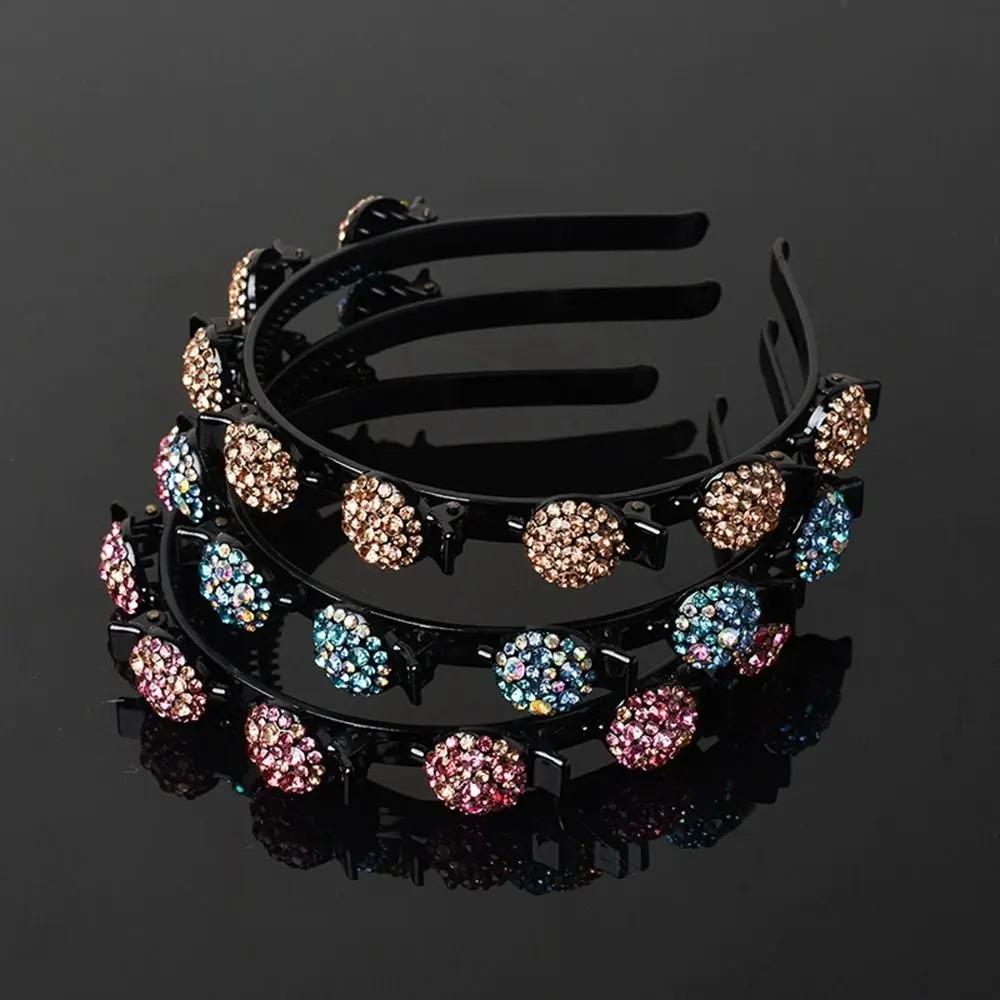 Antislip Hair Bands with Clips Elegant Shiny Hair Hoop Rhinestone Bangs Fixed Headband  Banquet