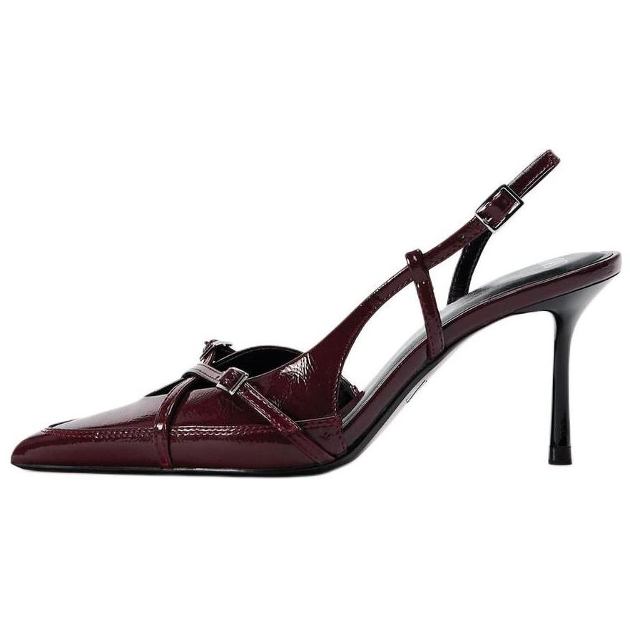 ZARA Patent Leather Slingback Stiletto Pumps Burgundy Womens 13209410 38
