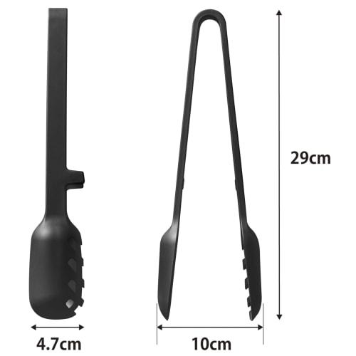 Yamazaki Tower Silicone Cooking Tongs, Black, W10 X D4.7 X H29cm, Dishwasher Safe, Floating Tips, Spoon Tongs, Pasta Tongs, 1776