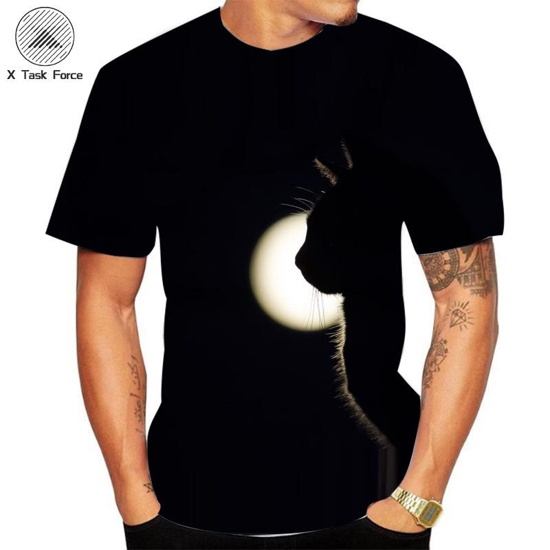 Summer Round Neck 3D Cat Printed Top Fashionable Casual Short Sleeved Men's T-shirts