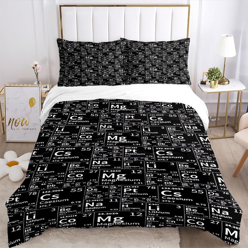 3pcs Anime Cartoon Design Periodic Table Elements Comforter Set with Two Pillowcases (No Core), Home Decor, Festival Gift, Polyester Fabric