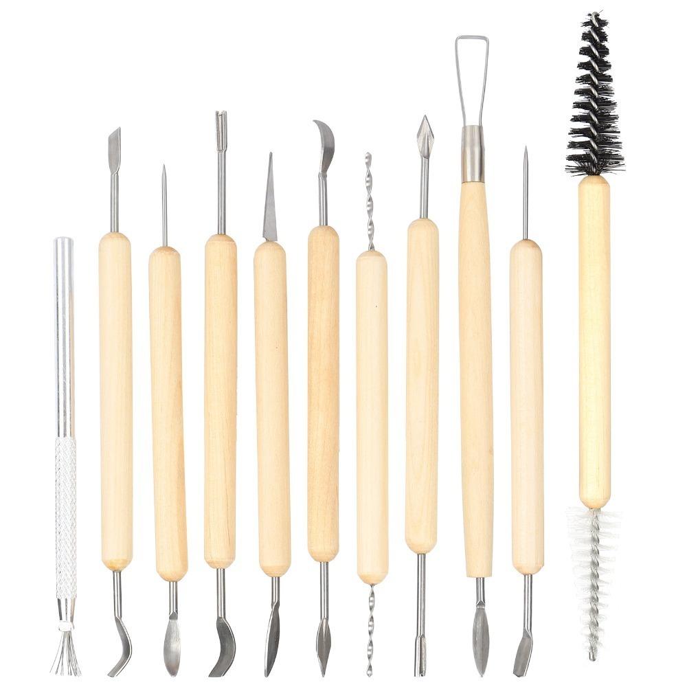 11PCS Smooth Surface Finish Wood Clay Sculpting Tools  Modeling Shaping Craft Clay Sculpting Tools
